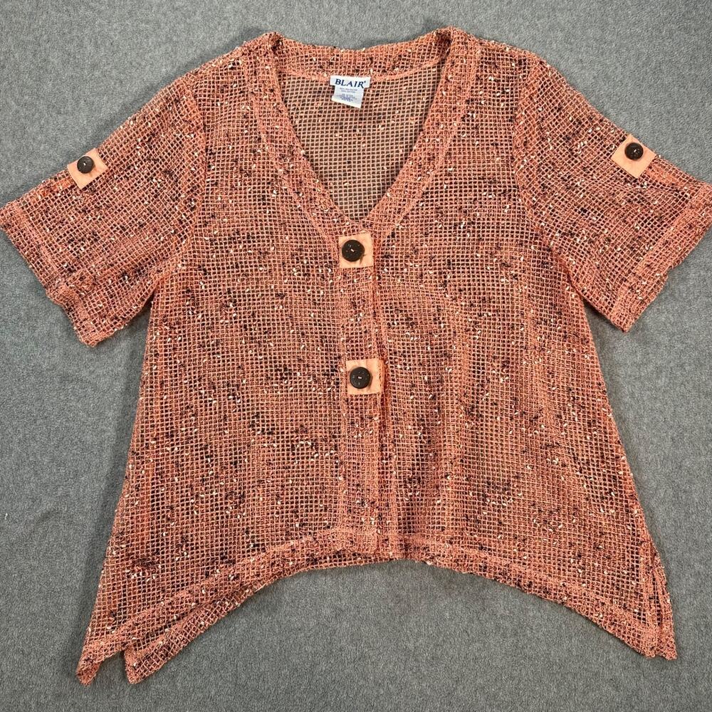 Blair Open Knit Crochet Cardigan Short Sleeve Women's Medium Vintage Peach Pink